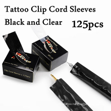 Box of 125 Black and Clear Color Tattoo Clip Cord Sleeves